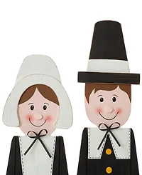 Glitzhome Thanksgiving Pilgrim Couple Porch Decor, 36"