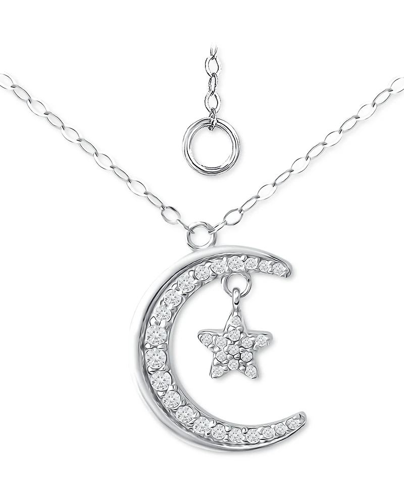 Giani Bernini Cubic Zirconia Moon & Star Pendant Necklace, 16" + 2" extender, Created for Macy's