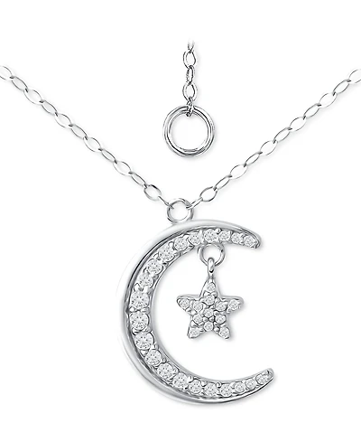 Giani Bernini Cubic Zirconia Moon & Star Pendant Necklace, 16" + 2" extender, Created for Macy's