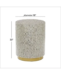 Rosemary Lane Mother of Pearl Drum Accent Table with Linear Mosaic Pattern and Gold Base
