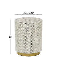 Rosemary Lane Mother of Pearl Drum Accent Table with Linear Mosaic Pattern and Gold Base