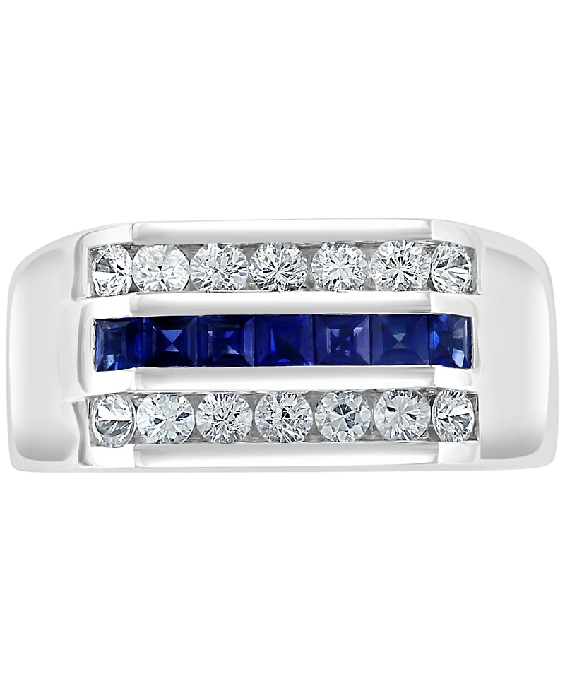 Effy Men's Blue Sapphire (7/8 ct. t.w.) & White Sapphire (1-1/4 ct. t.w.) Ring in Sterling Silver