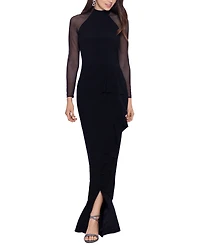 Betsy & Adam Petite Sheer-Sleeve Gown