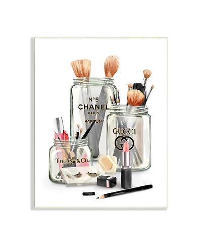Stupell Industries Fashion Brand Makeup in Mason Jars Glam Design Wall Plaque Art, 10" x 15"