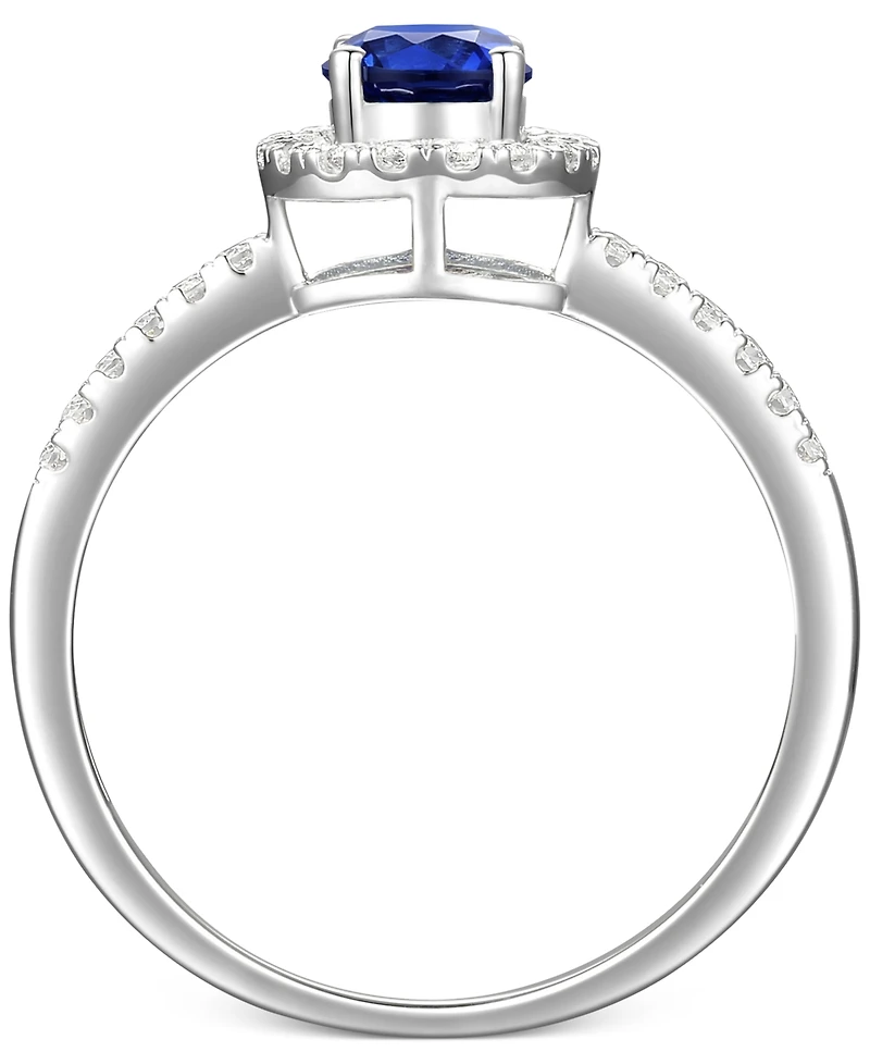 Sapphire (5/8 ct. t.w.) & Diamond (1/5 Halo Ring 14k White Gold (Also Emerald Ruby)