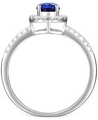 Sapphire (5/8 ct. t.w.) & Diamond (1/5 Halo Ring 14k White Gold (Also Emerald Ruby)