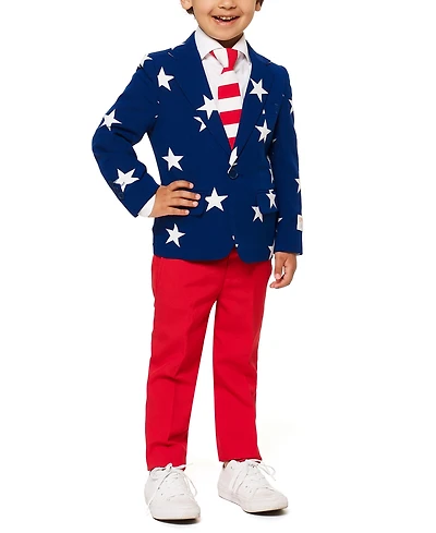 OppoSuits Toddler Boys 3-Piece Stars and Stripes Suit Set Including Blazer, Pants and Clip-On-Tie