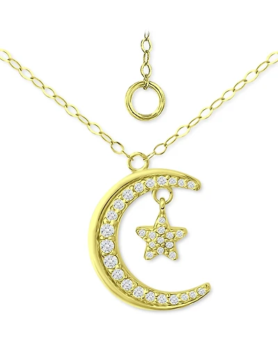 Giani Bernini Cubic Zirconia Moon & Star Pendant Necklace, 16" + 2" extender, Created for Macy's
