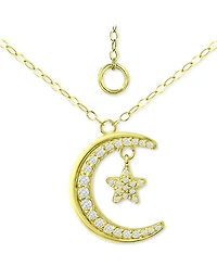 Giani Bernini Cubic Zirconia Moon & Star Pendant Necklace, 16" + 2" extender, Created for Macy's