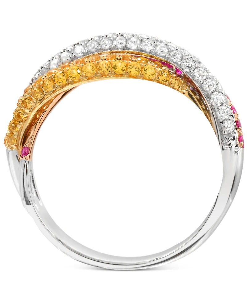 Yellow Sapphire (5/8 ct. t.w.) and Pink Sapphire (5/8 ct. t.w.) Diamond (3/8 ct. t.w.) Ring Set in 14k White Gold