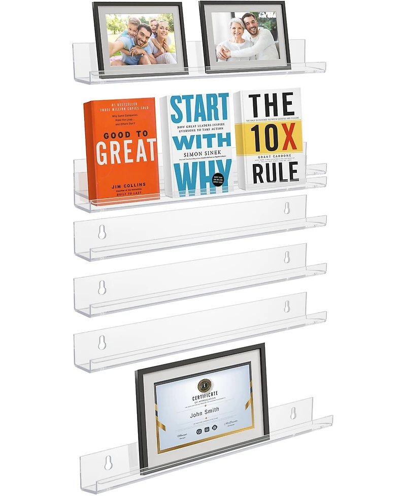 Sorbus 6 Pack Clear Wall Mounted Storage Shelves - for Home, Bathroom & More