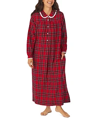 Lanz of Salzburg Cotton Lace-Trim Flannel Nightgown