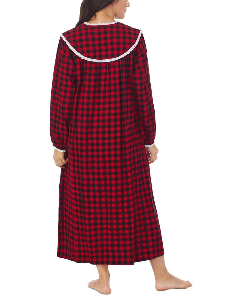 Lanz of Salzburg Cotton Lace-Trim Flannel Nightgown