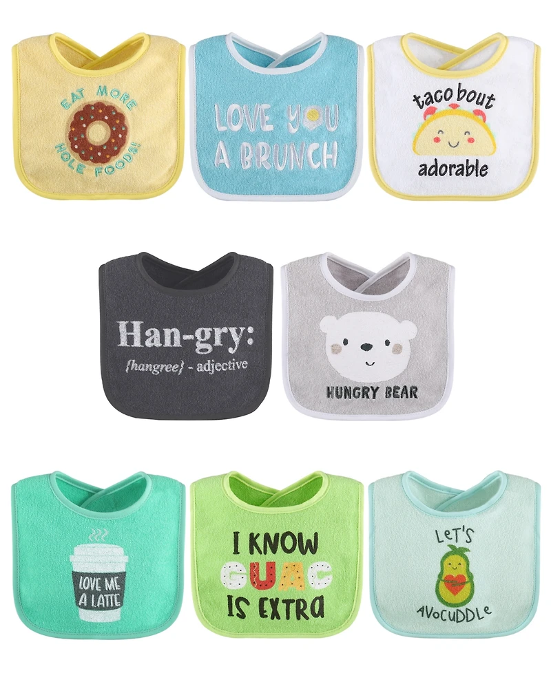 The Peanutshell Cotton Baby Bibs for Girls or Boys, 8 Pack, Green, Blue, Yellow