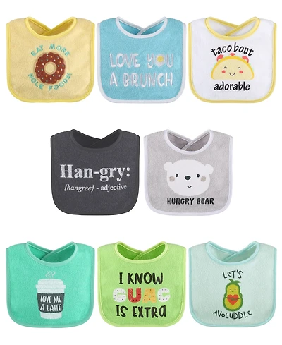 The Peanutshell Cotton Baby Bibs for Girls or Boys, 8 Pack, Green, Blue, Yellow