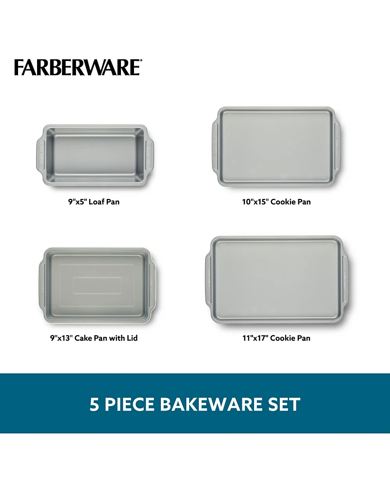 Farberware Nonstick Bakeware Set with On-the-Go Cake Pan and Lid, 5-Piece