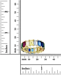 Rainbow Colored Emerald Cut Cubic Zirconia Eternity Band 14k Yellow Gold Plated Sterling Silver