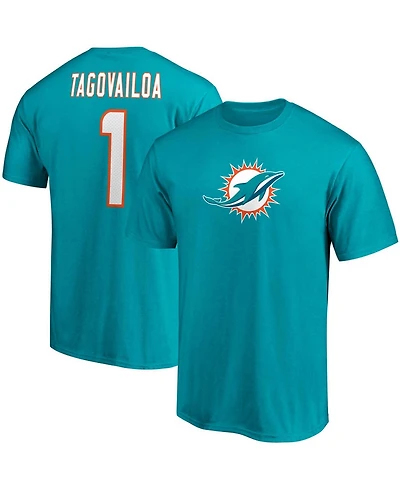 Men's Tua Tagovailoa Aqua Miami Dolphins Player Icon Name and Number T-shirt