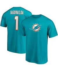Men's Tua Tagovailoa Aqua Miami Dolphins Player Icon Name and Number T-shirt