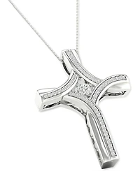 Twinkling Diamond Star Diamond Cross 18' Pendant Necklace (1/5 ct. t.w.) in 10k White Gold