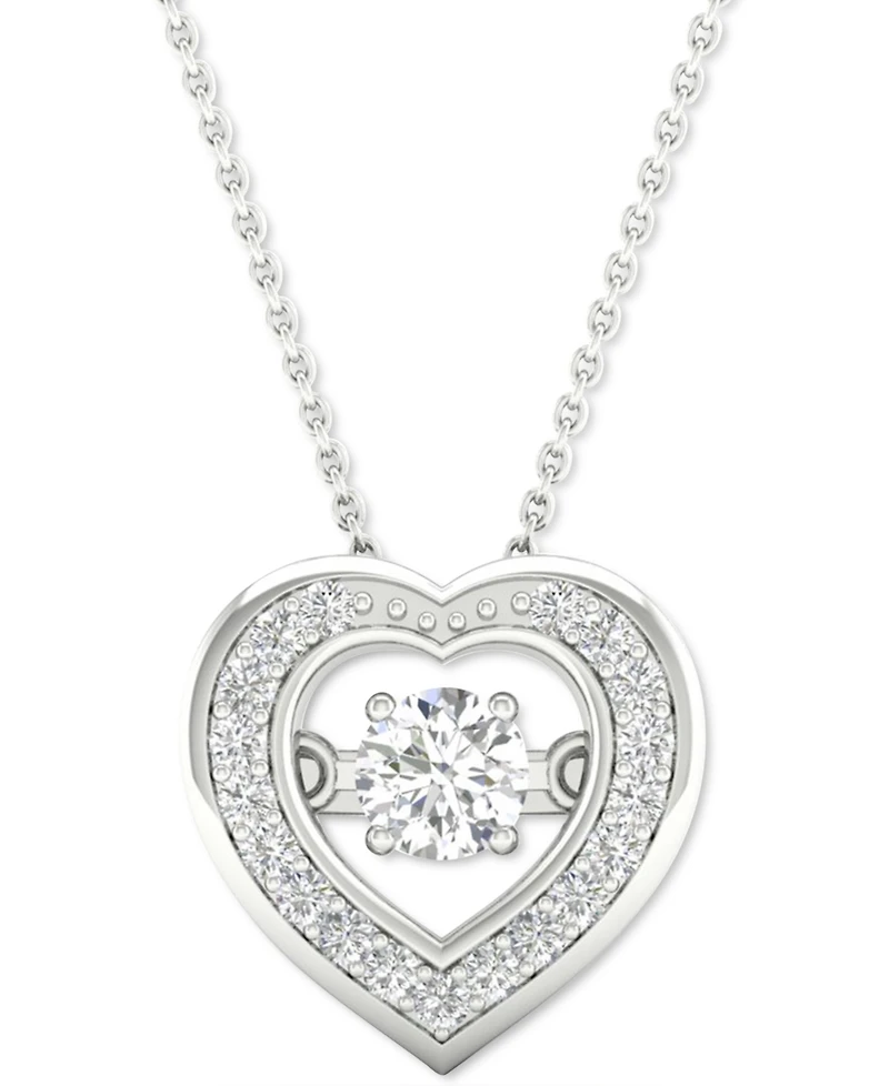 Twinkling Diamond Star Diamond Heart Halo 18" Pendant Necklace (1/4 ct. t.w.) in 10k White Gold