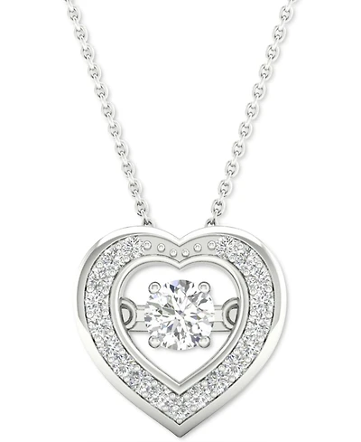 Twinkling Diamond Star Diamond Heart Halo 18" Pendant Necklace (1/4 ct. t.w.) in 10k White Gold