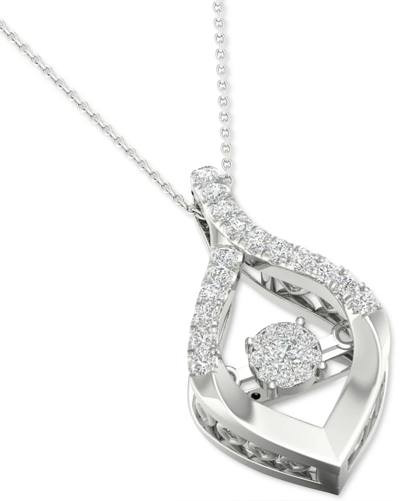 Twinkling Diamond Star Diamond Wishbone 18" Pendant Necklace (1/5 ct. t.w.) in 10k White Gold