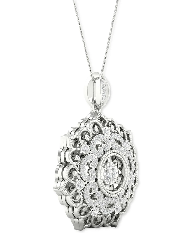 Twinkling Diamond Star Diamond Filigree 18" Pendant Necklace (1/3 ct. t.w.) in 10k White Gold