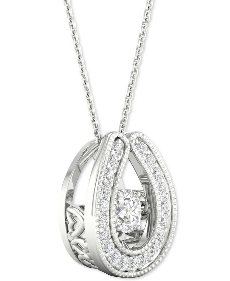 Twinkling Diamond Star Diamond Horseshoe 18" Pendant Necklace (1/4 ct. t.w.) in 10k White Gold