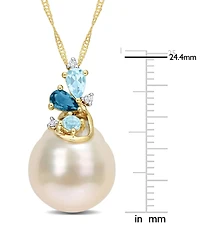 Cultured South Sea Pearl (9-10mm), Blue Topaz (5/8 ct. t.w.), & Diamond Accent 17" Pendant Necklace in 14k Gold