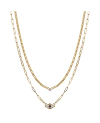 Gold Flash Plated Cubic Zirconia Evil Eye Layered Necklace, 16+2" Extender