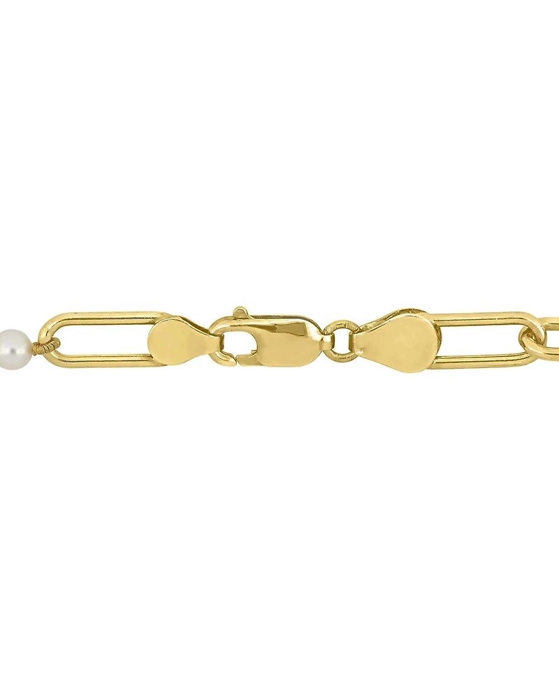 Cultured Freshwater Pearl (7-7-1/2mm) & Paperclip Link 18" Statement Necklace in 18k Gold-Plated Sterling Silver