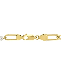 Cultured Freshwater Pearl (7-7-1/2mm) & Paperclip Link 18" Statement Necklace in 18k Gold-Plated Sterling Silver