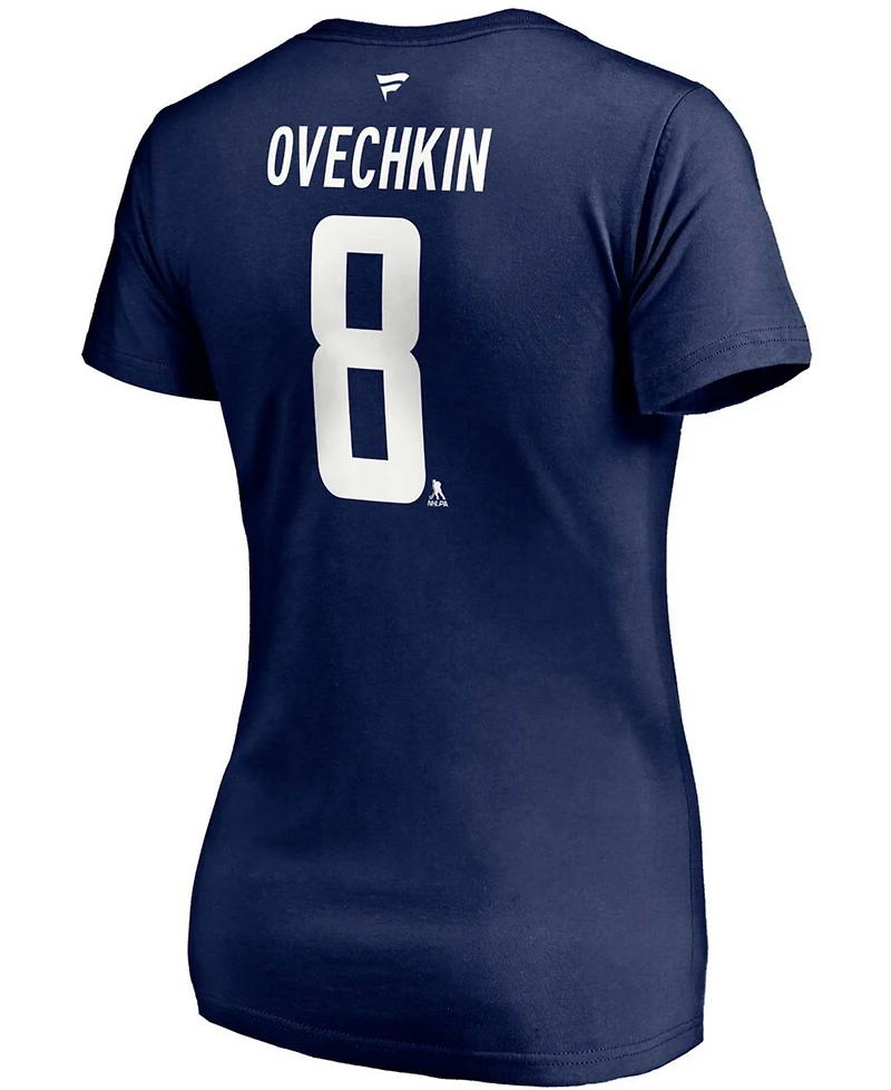 Women's Alexander Ovechkin Navy Washington Capitals 2020/21 Alternate Authentic Stack Name and Number V-Neck T-shirt