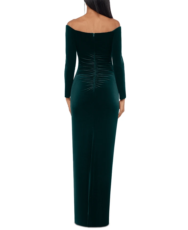 Xscape Petite Velvet Off-The-Shoulder Gown