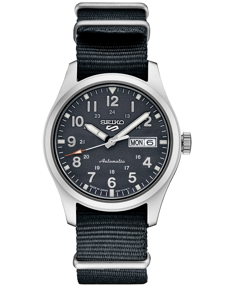 Seiko Men's Automatic 5 Sports Gray Nylon Strap Watch 43mm