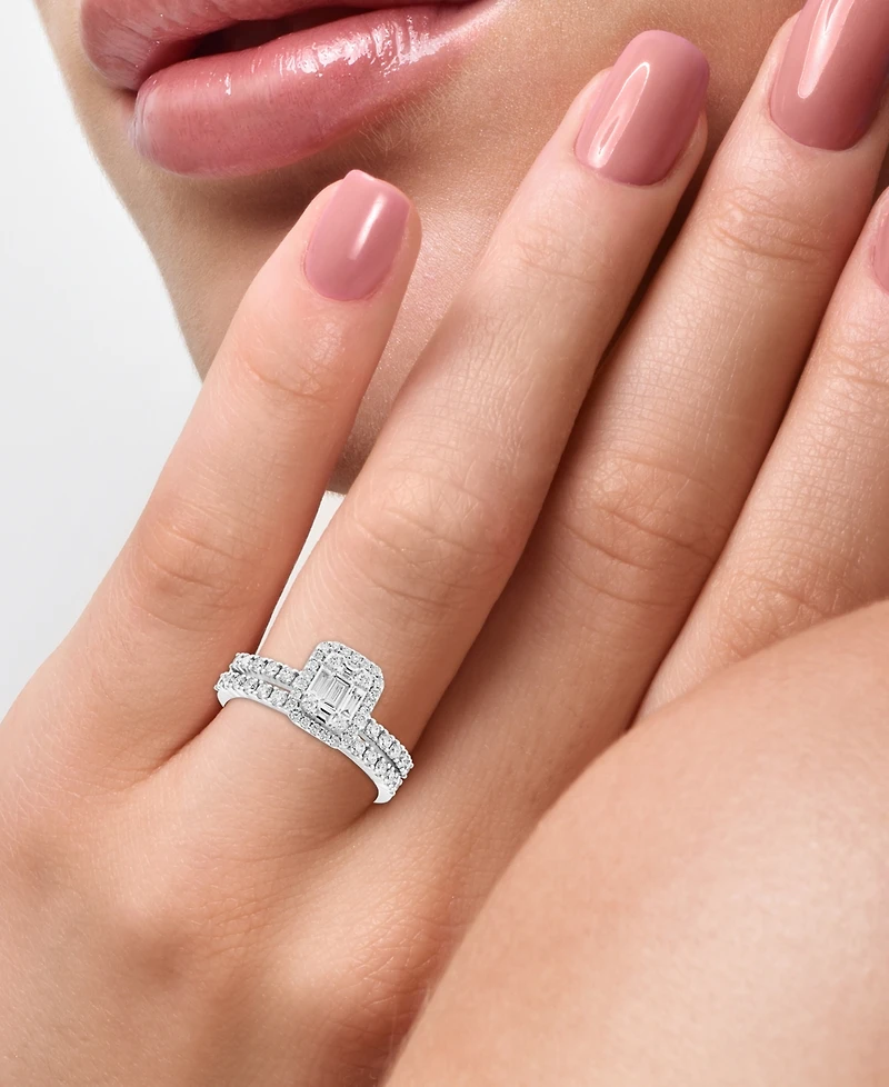 Effy Diamond Cluster Bridal Set (1 ct. t.w.) in 14k White Gold