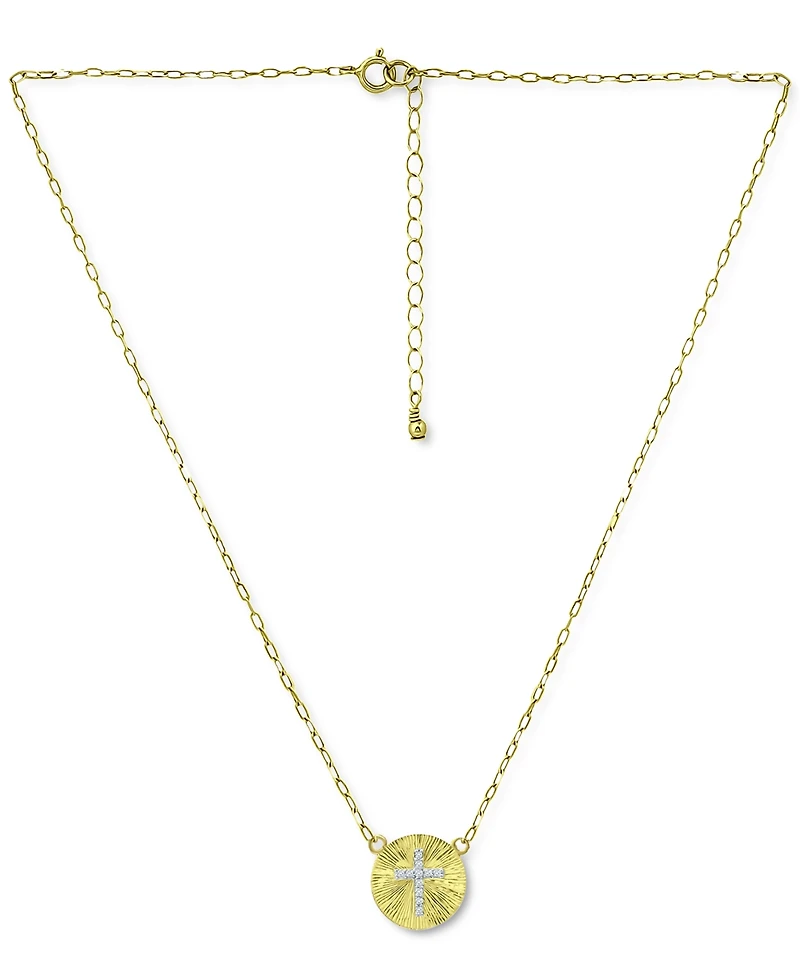 Giani Bernini Cubic Zirconia Cross Disc Pendant Necklace, 16" + 2" extender, Created for Macy's