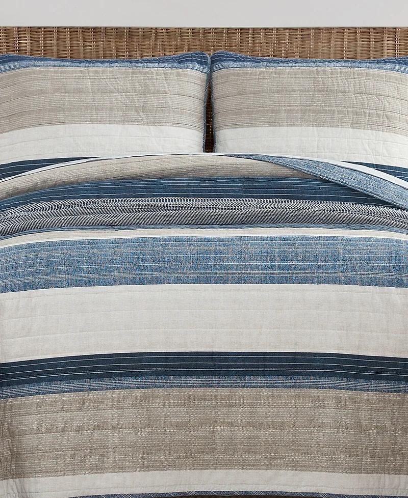 Nautica Ridgeport Blue Cotton Reversible Piece Quilt Set