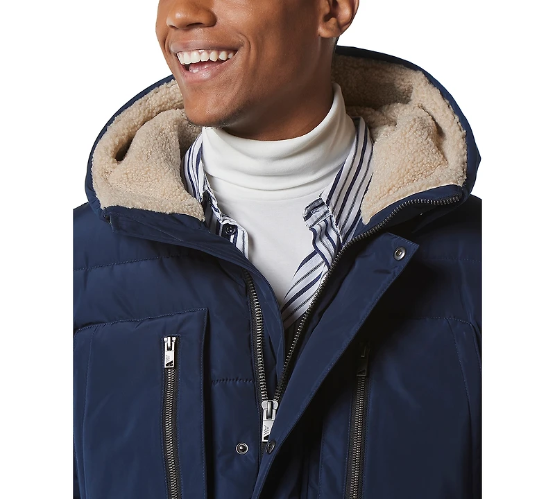 Marc New York Men's Yarmouth Micro Sheen Parka Jacket with Fleece-Lined Hood