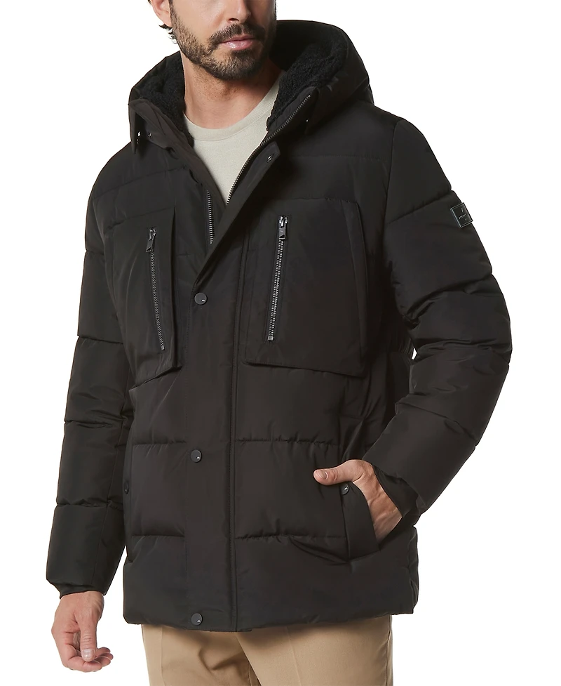 Marc New York Men's Yarmouth Micro Sheen Parka Jacket with Fleece-Lined Hood