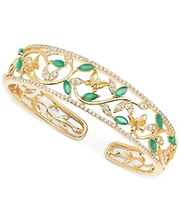 Emerald (1-7/8 ct. t.w.) & White Topaz (1-5/8 ct. t.w.) Openwork Cuff Bangle Bracelet in 14K Gold-Plated Sterling Silver