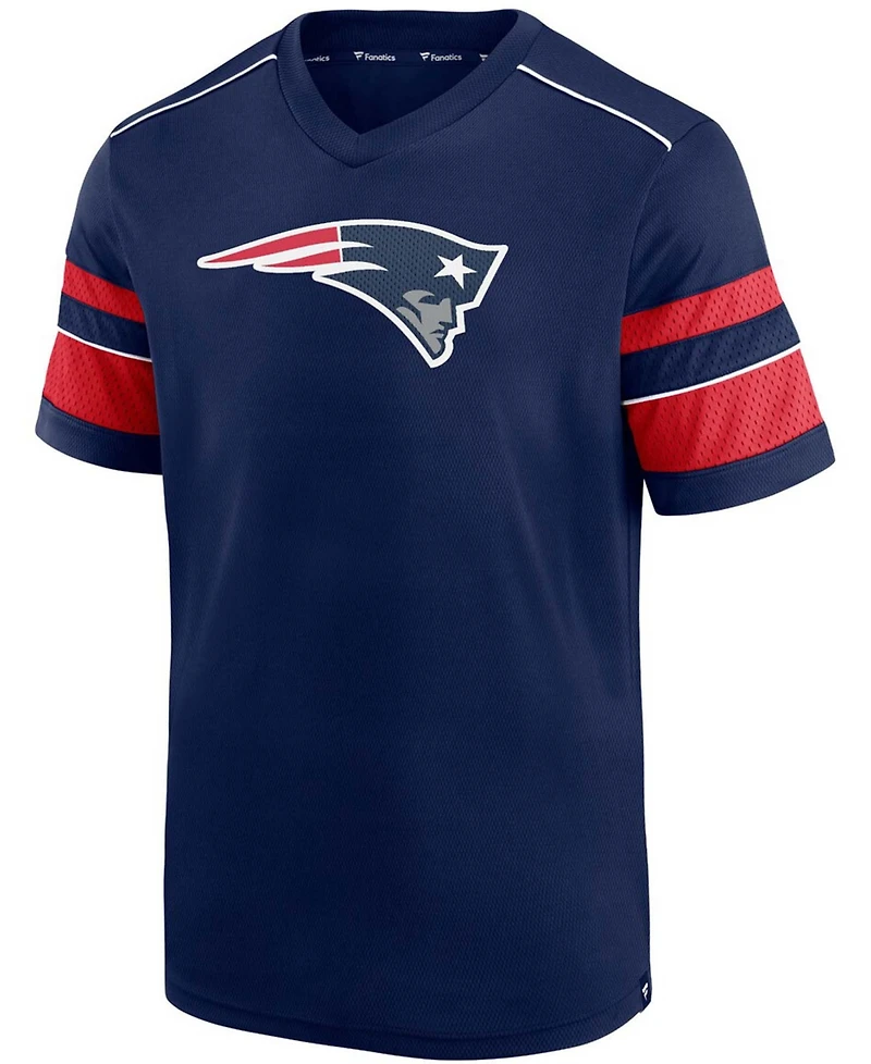 Men's Navy New England Patriots Textured Hashmark V-Neck T-shirt
