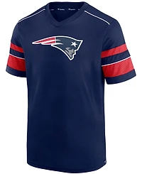 Men's Navy New England Patriots Textured Hashmark V-Neck T-shirt