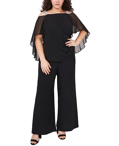 Msk Plus Side Draped Cape-Overlay Jumpsuit