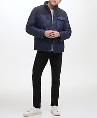 Cole Haan Men's Mixed Media Diamond Quilt with Faux Sherpa Lining Coat