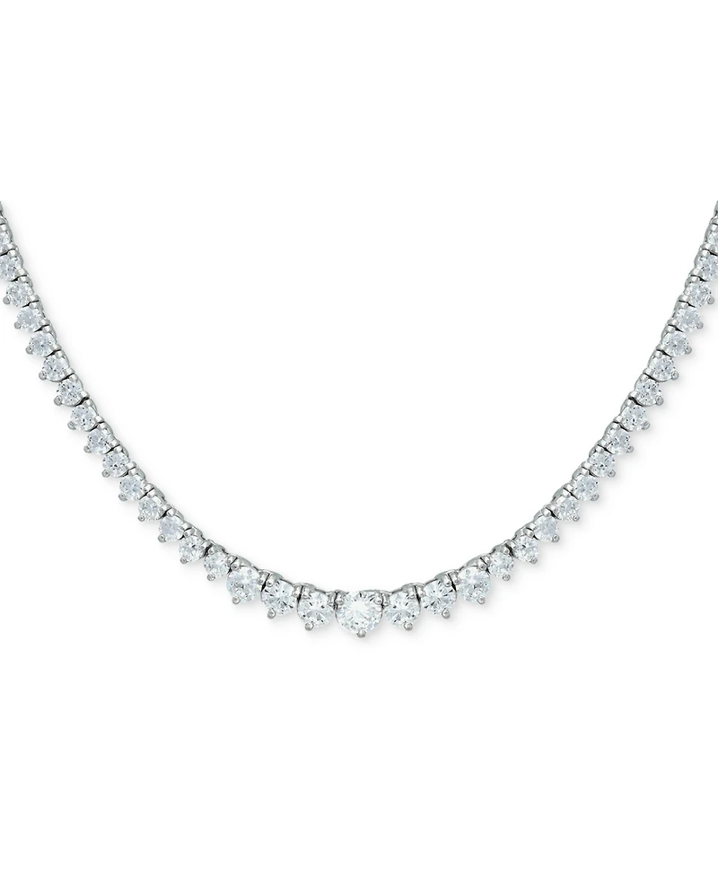 Cubic Zirconia Graduated Tennis 16" Collar Necklace in Sterling Silver