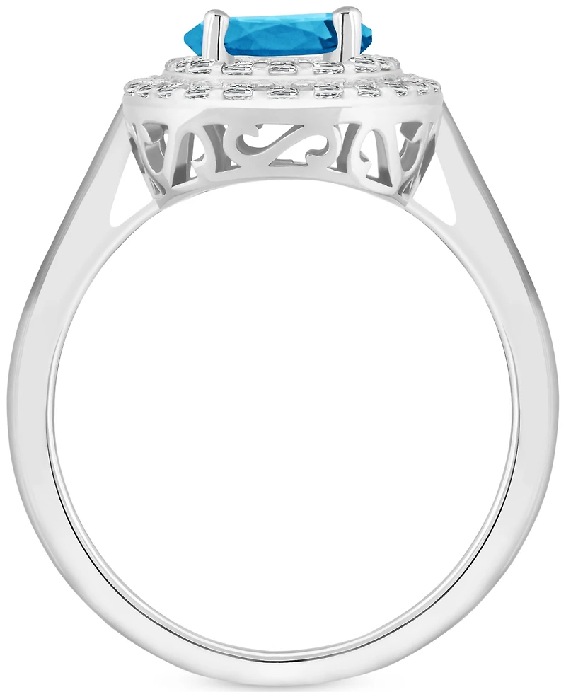 Rhodolite Garnet (1-5/8 ct. t.w.) & White Topaz (3/8 Double Halo Ring Sterling Silver (Also Citrine, Peridot, Amethyst, Blue Topaz)