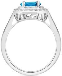 Rhodolite Garnet (1-5/8 ct. t.w.) & White Topaz (3/8 Double Halo Ring Sterling Silver (Also Citrine, Peridot, Amethyst, Blue Topaz)