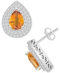 Rhodolite Garnet (2-1/5 ct. t.w.) & White Topaz (7/8 Pear Stud Earrings Sterling Silver (Also Citrine, Peridot, Amethyst, Blue
